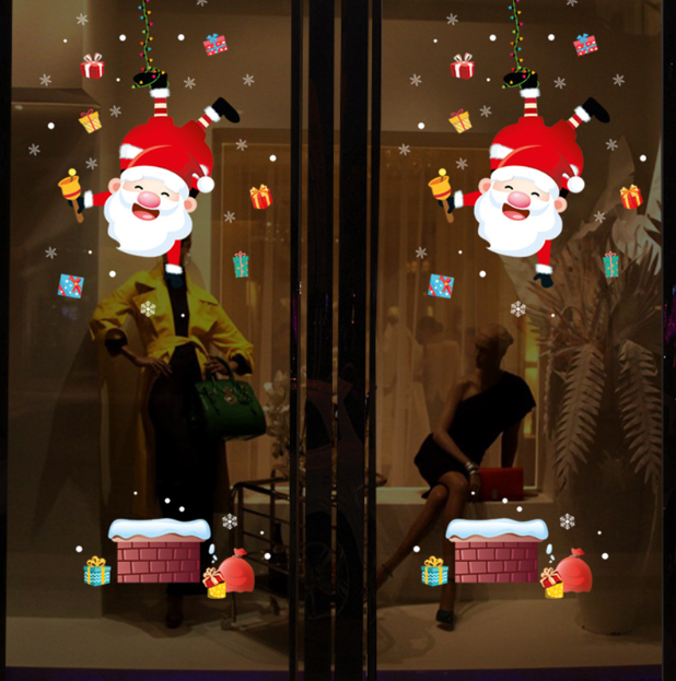 Decal trang trí dán tường Noel - hít tĩnh điện 2 mặt - ông già Noel nhỏ vui nhộn