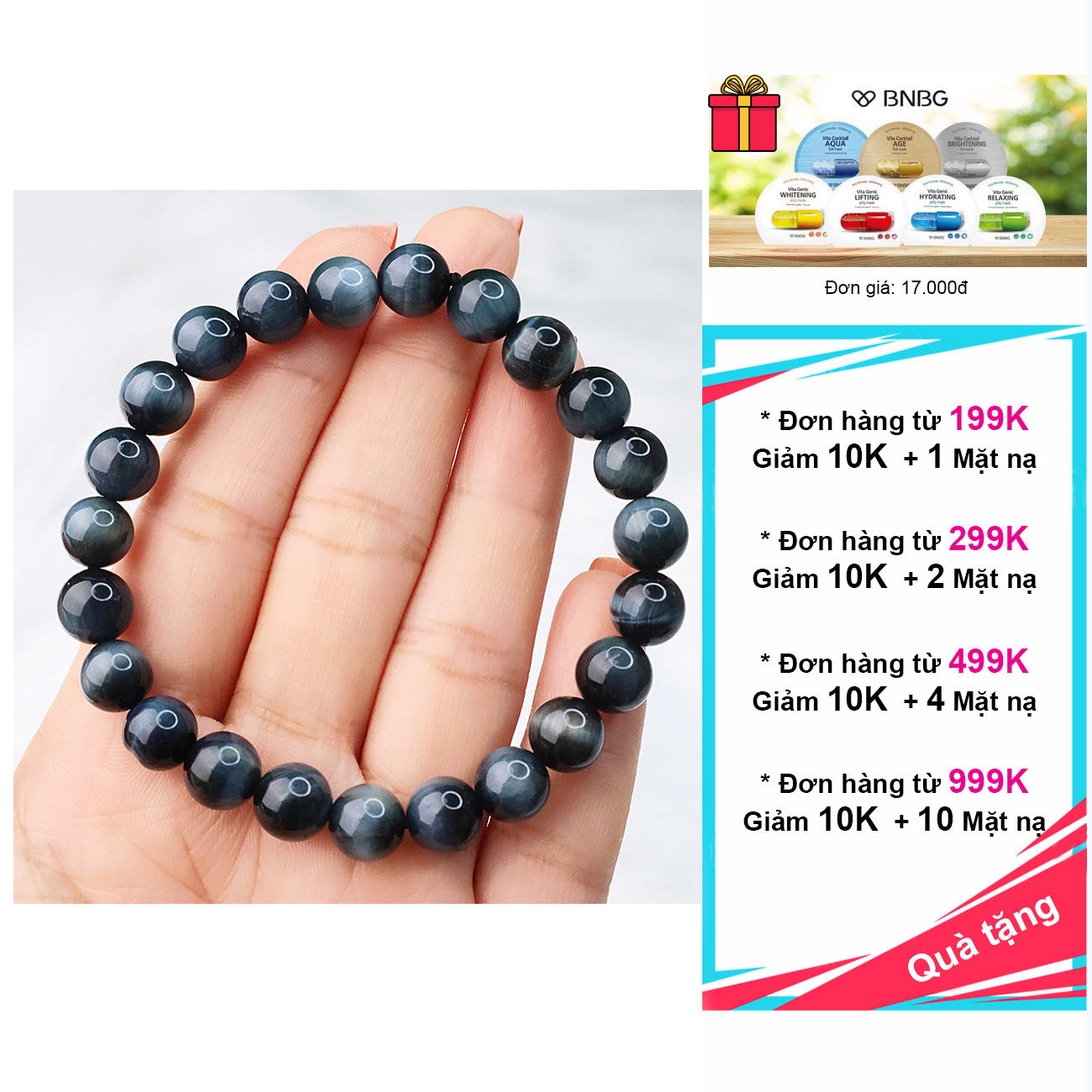 Vòng tay đá mắt chim ưng 4A hợp mệnh Thủy, Mộc