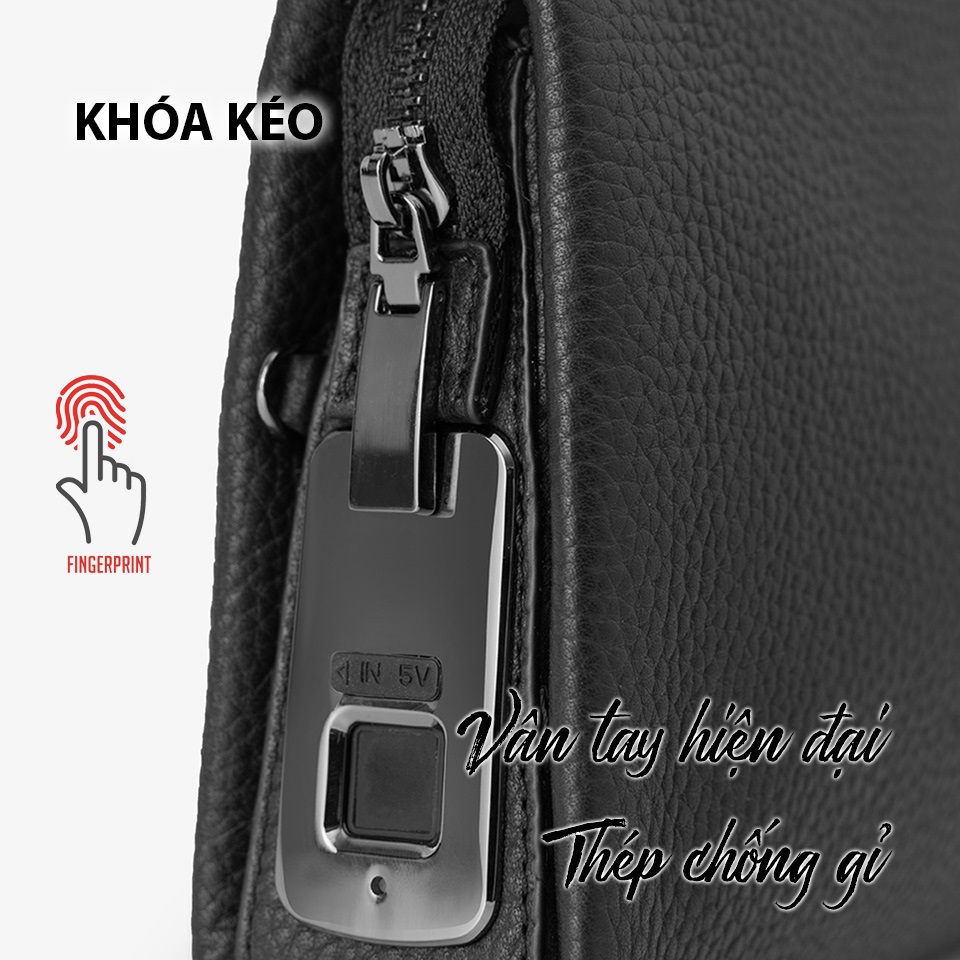 Ví Cầm Tay Clutch Nam Chính Hãng GENCE RB06 Da Bò Khóa Vân Tay Cao Cấp Màu Đen