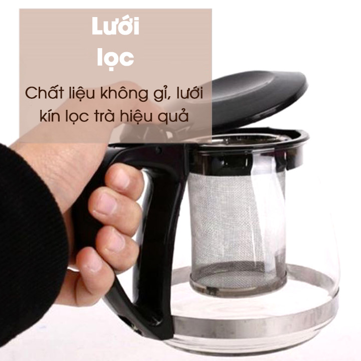 Bình pha trà thủy tinh chịu nhiệt có lưới lọc 700ml