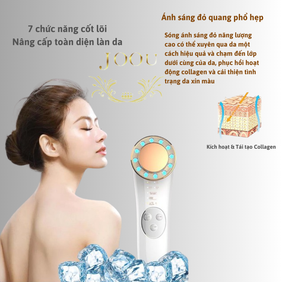 Máy Điện Di Ion Âm Dương và Ánh Sáng Sinh Học JOOU ES-1021 Máy Massage Mặt Công nghệ EMS