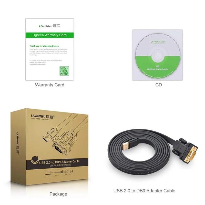 Ugreen UG20218CR107TK 2M Cáp tín hiệu chuyển đổi USB 2.0 sang COM RS232 dáng dẹt cao cấp - HÀNG CHÍNH HÃNG