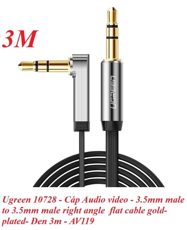 Ugreen UG10728AV119TK 3M màu Đen Cáp âm thanh 2 đầu 3.5mm dương đầu vuông góc mạ vàng - HÀNG CHÍNH HÃNG