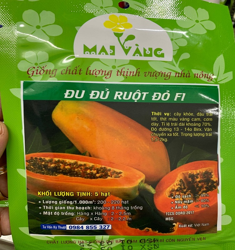Hạt Giống Đu Đủ Ruột Đỏ F1 - Đu Đủ Năng Suất Cao Ngon Ngọt - Gói 5 Hạt