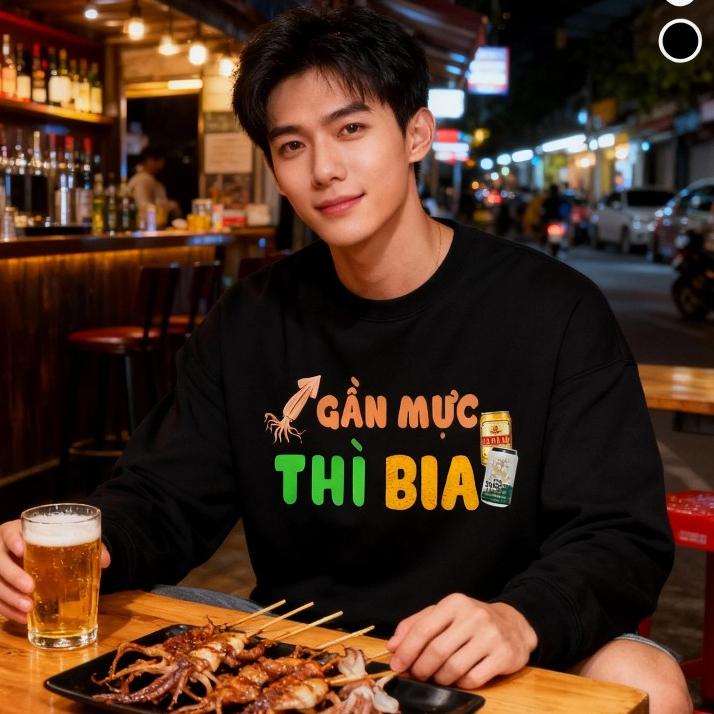 Áo sweater thu đông form rộng in hình hài hước đi nhậu Mr.buffalo - [HN15] Áo Trắng