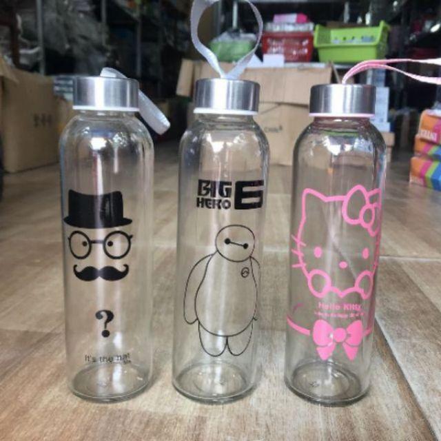 Combo 7 bình đựng nước thủy tinh 500ml in hình