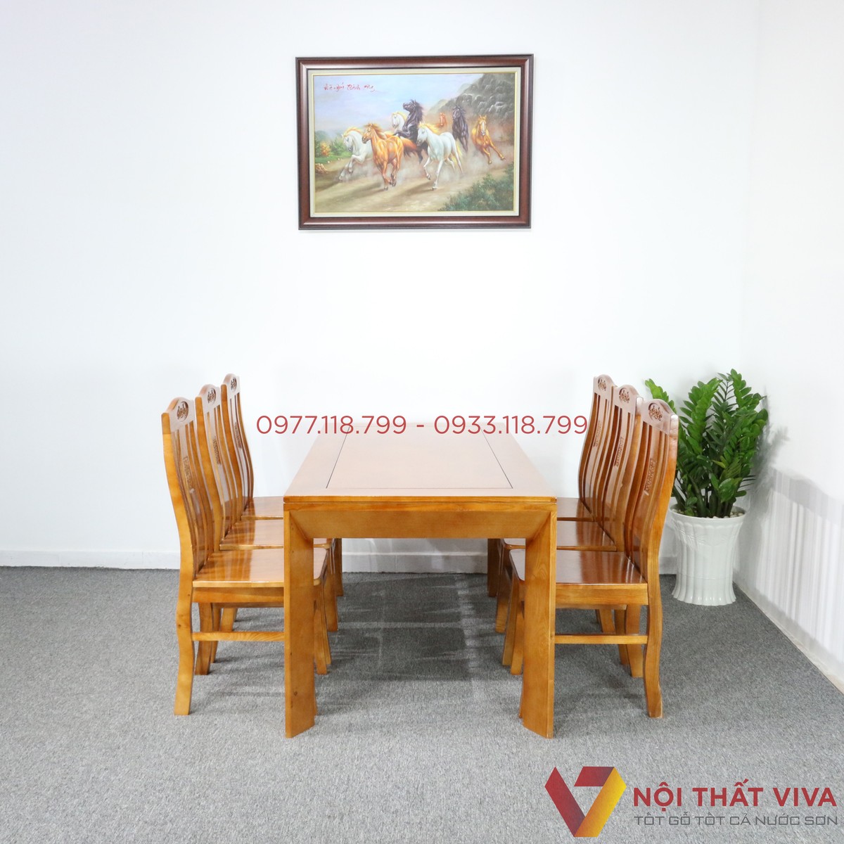 Bàn Ăn 6 Ghế Chân Vát Gỗ Sồi Màu Cánh Gián Hiện Đại Đẹp
