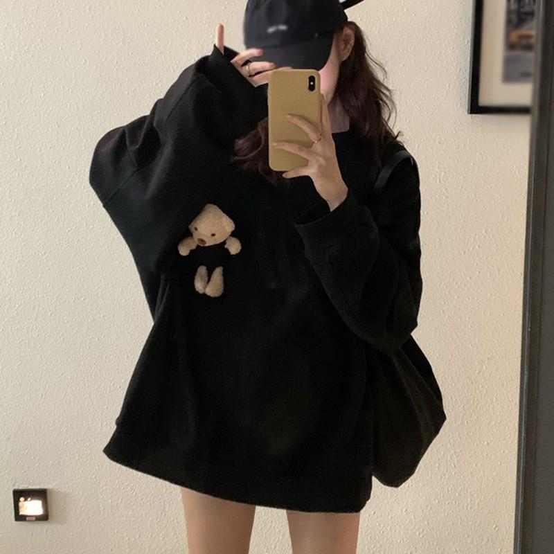 Áo Thun Nữ Tay Dài Dáng Rộng In Hình Gấu Dễ Thương Phong Cách Hàn Quốc