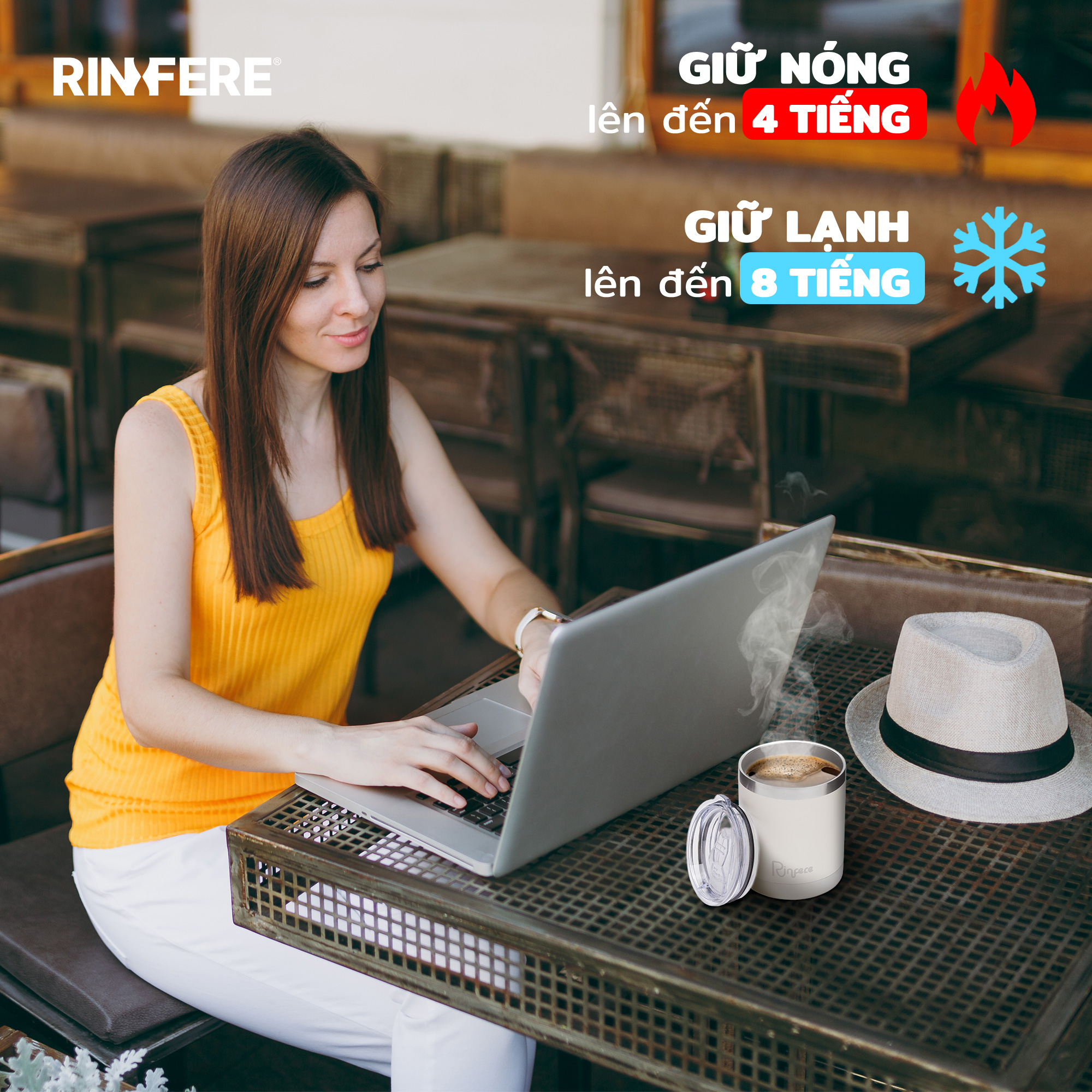 Ly Giữ Nhiệt Cà Phê Nắp Trượt Chống Tràn Rinfere