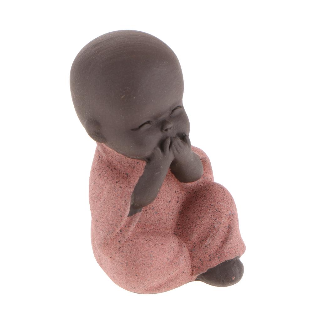 2xCeramic Small Buddha Statue Monk Figurine Tea Pet Decorative Ornaments Red