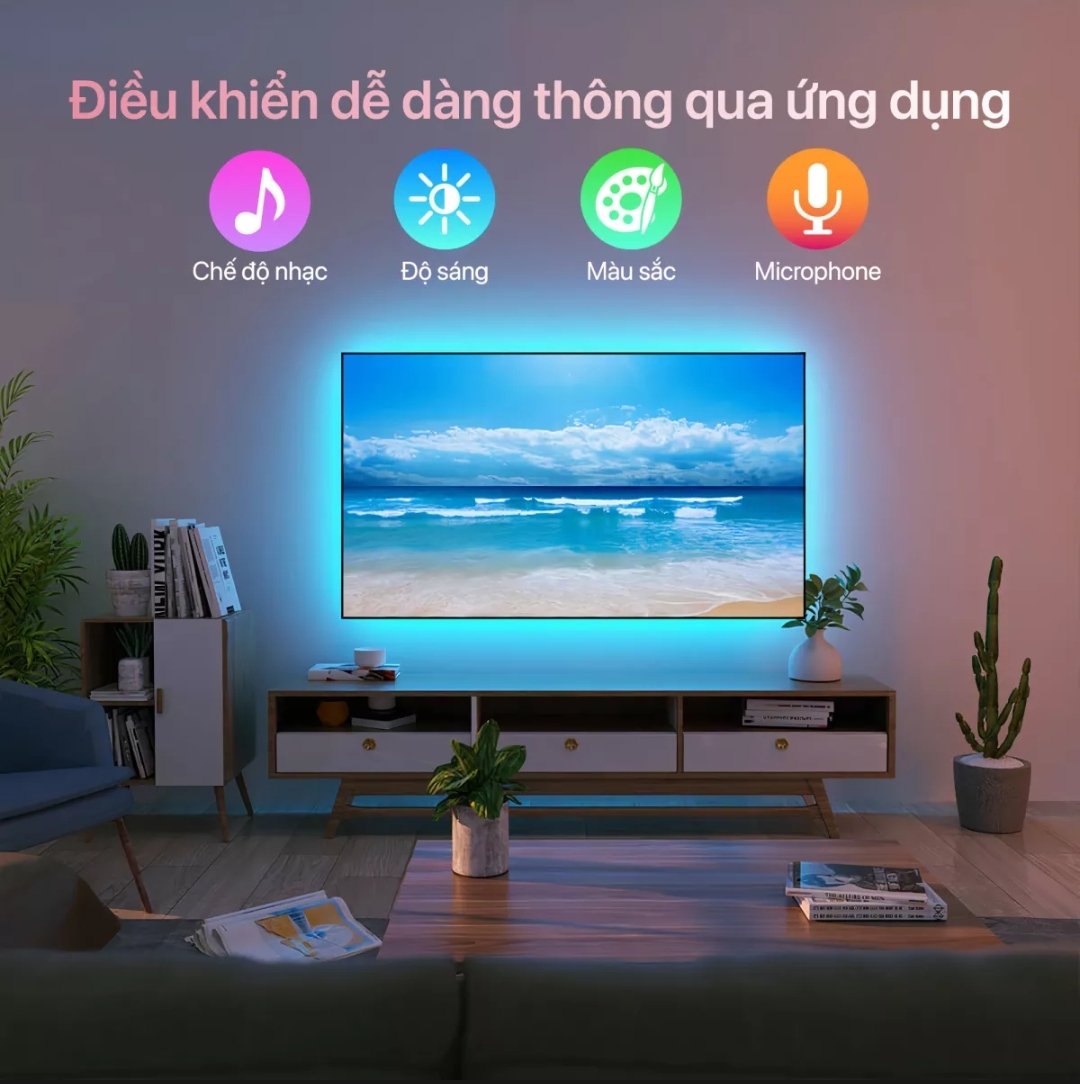 Dây đèn led RGB 16 triệu màu, LED RGB 5050 điều khiển thông minh, led dán tường thông minh