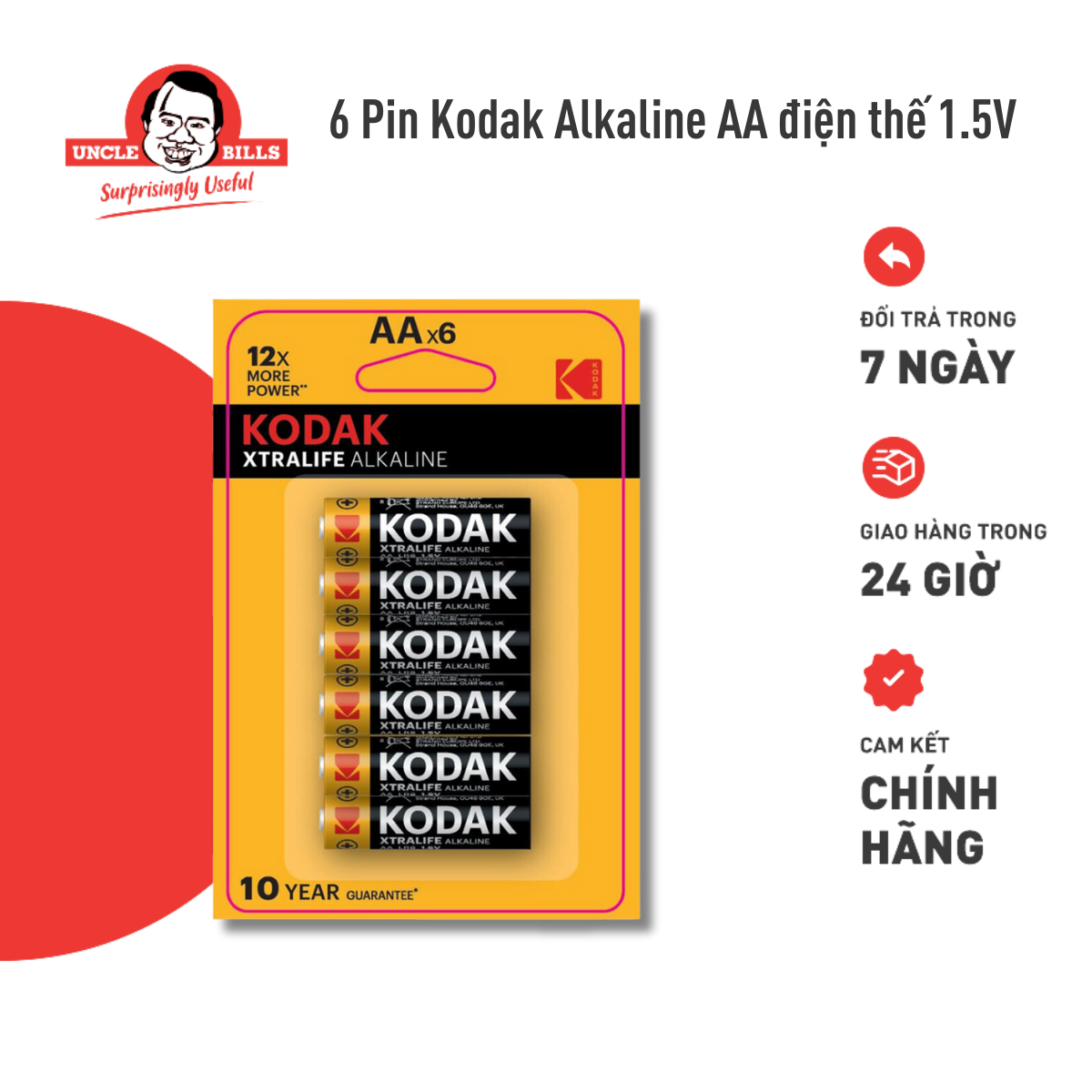 Bộ 6 Pin Kodak Alkaline AA điện thế 1.5V Uncle Bills IB0216