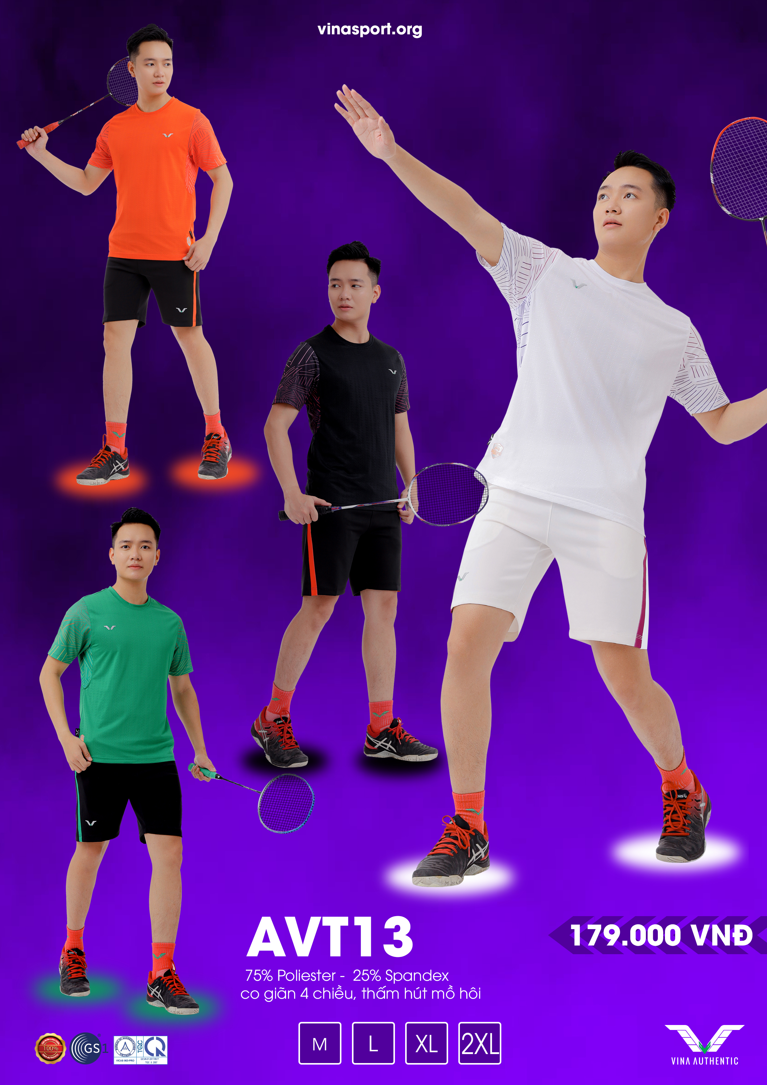 Áo cầu lông Nam - AVT13 Vina Authentic, chất đẹp , form đẹp, thấm hút mồ hôi