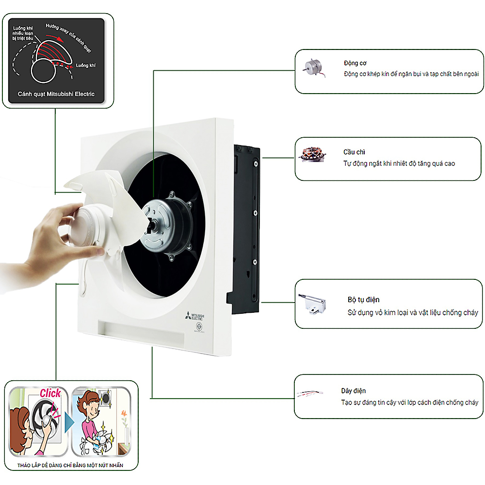 Quạt Hút Âm Tường Mitsubishi EX-25SH5T - Hàng Chính Hãng