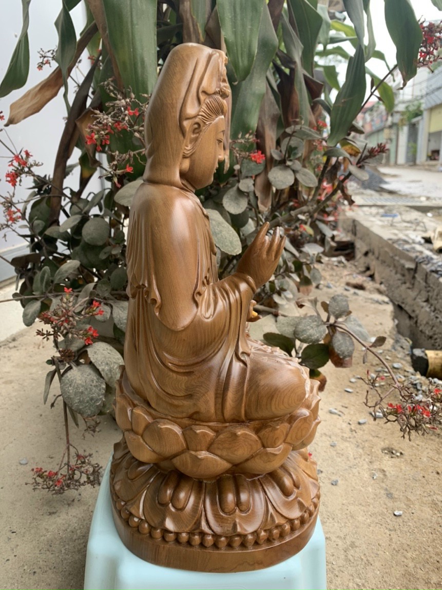 Tượng phật bà quan âm bồ tát bằng gỗ bách xanh thơm phức kt cao 40×21×20cm