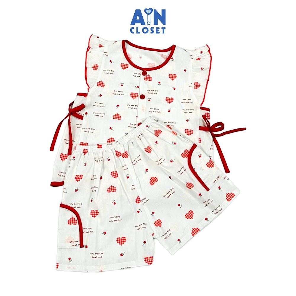 Bộ quần áo Ngắn bé gái họa tiết Tim Hoa Đỏ cotton - AICDBG57IUZ5 - AIN Closet