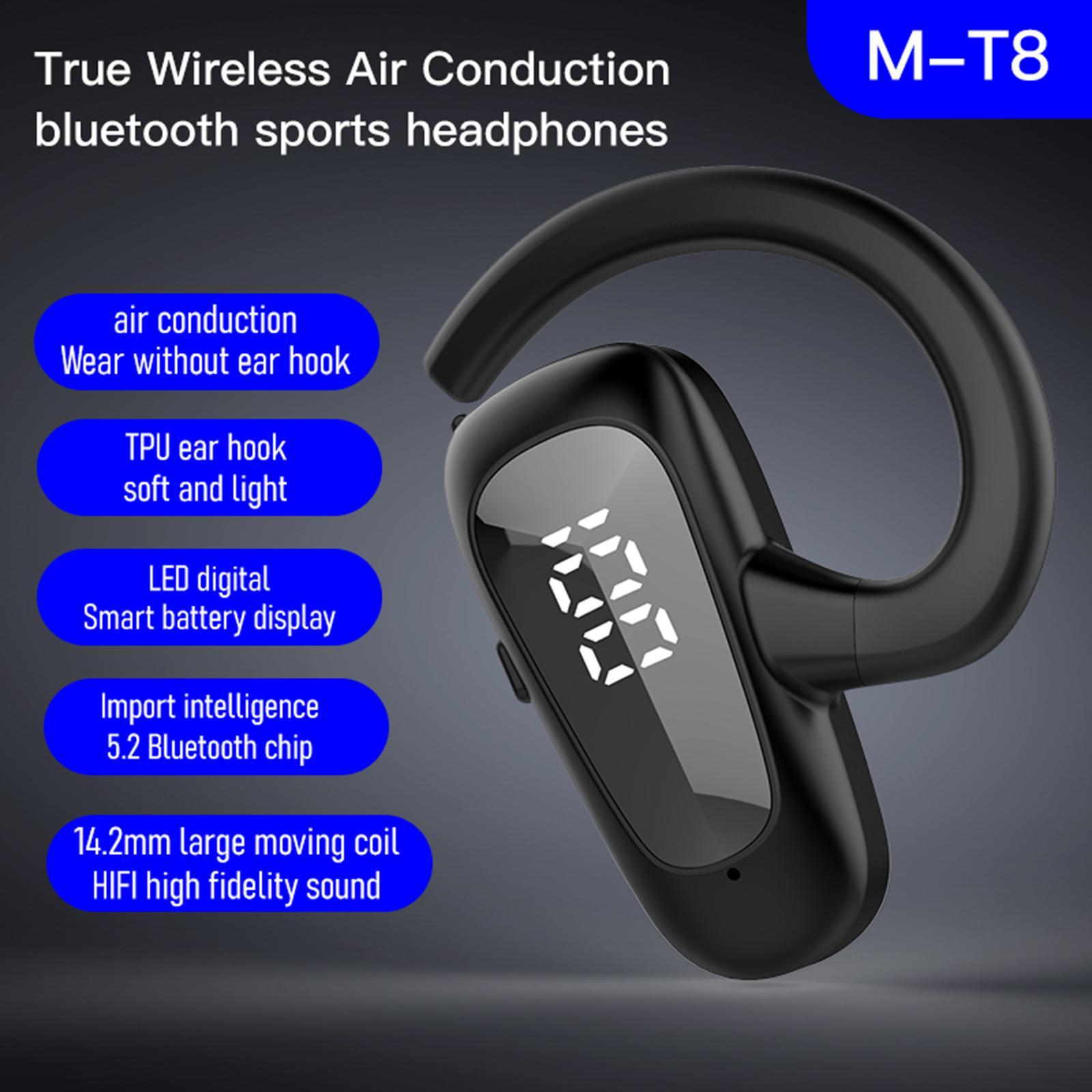 Wireless Headset LED Display Calling Sweatproof HiFi for Office Sports Black