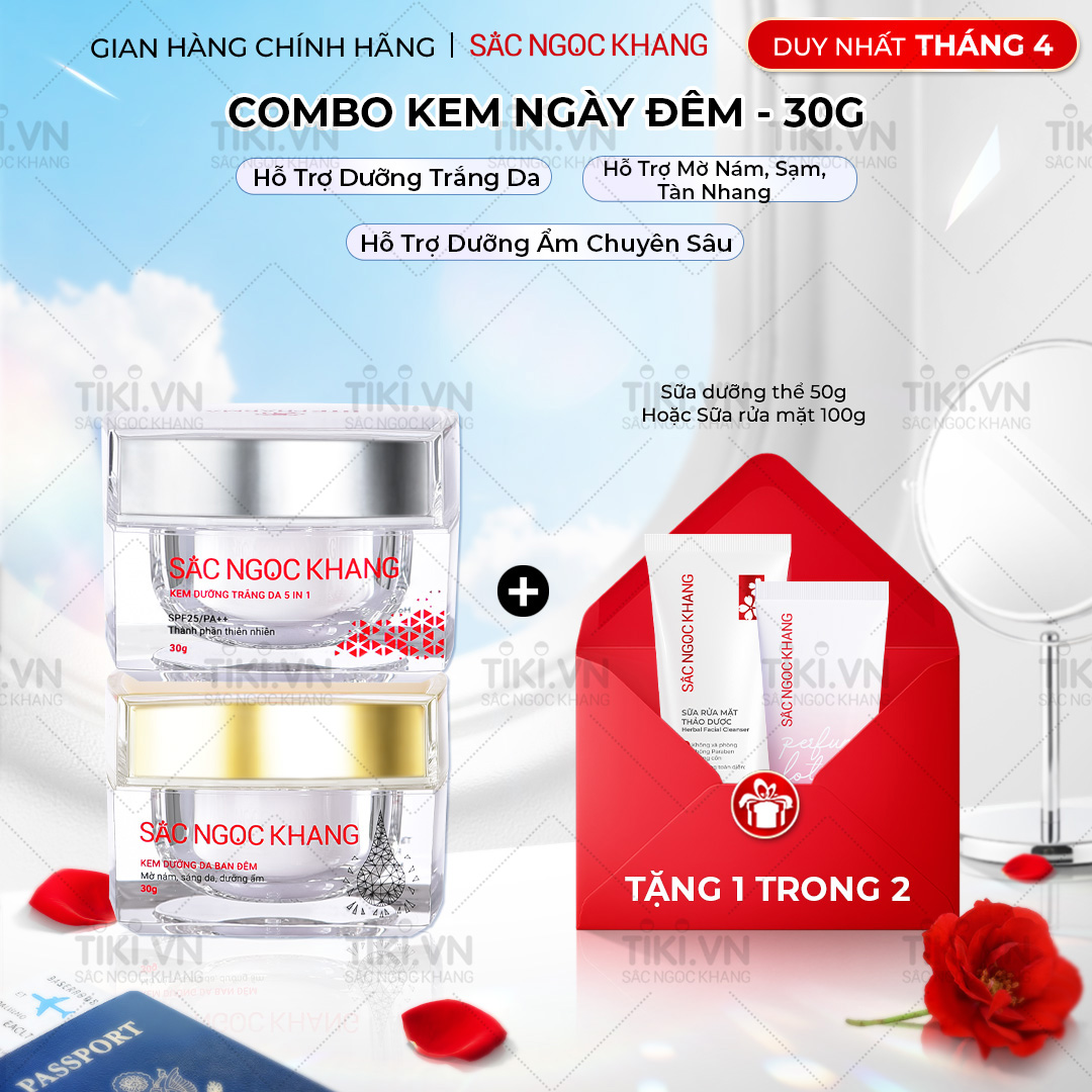 Bộ kem dưỡng ngày và đêm Kem ban ngày 5 trong 1 30ml  Kem ban đêm 30g giúp dưỡng ẩm, nâng tông, sáng da, làm mờ vết thâm, sạm, nám