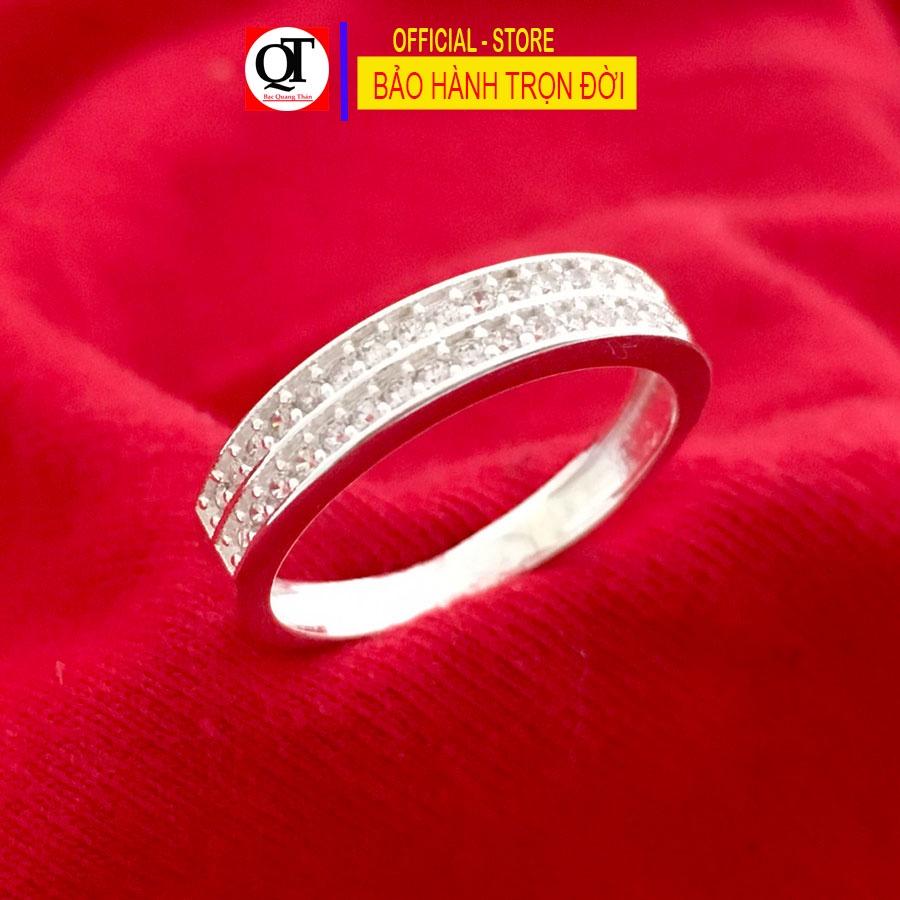 Nhẫn nữ bạc ta mặt gắn full hai hàng đá tấm trắng cao cấp hợp đeo tất cả ngón tay trang sức Bạc Quang Thản – QTNU66