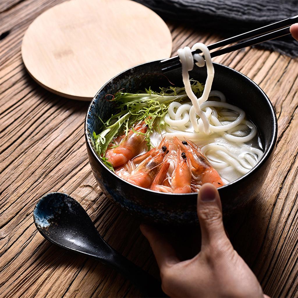 Ceramic Bowl Japanese Style Salad Bowl Creative Soup Bowl with Lid Spoon Bowl for Noodles and Rice Gifts