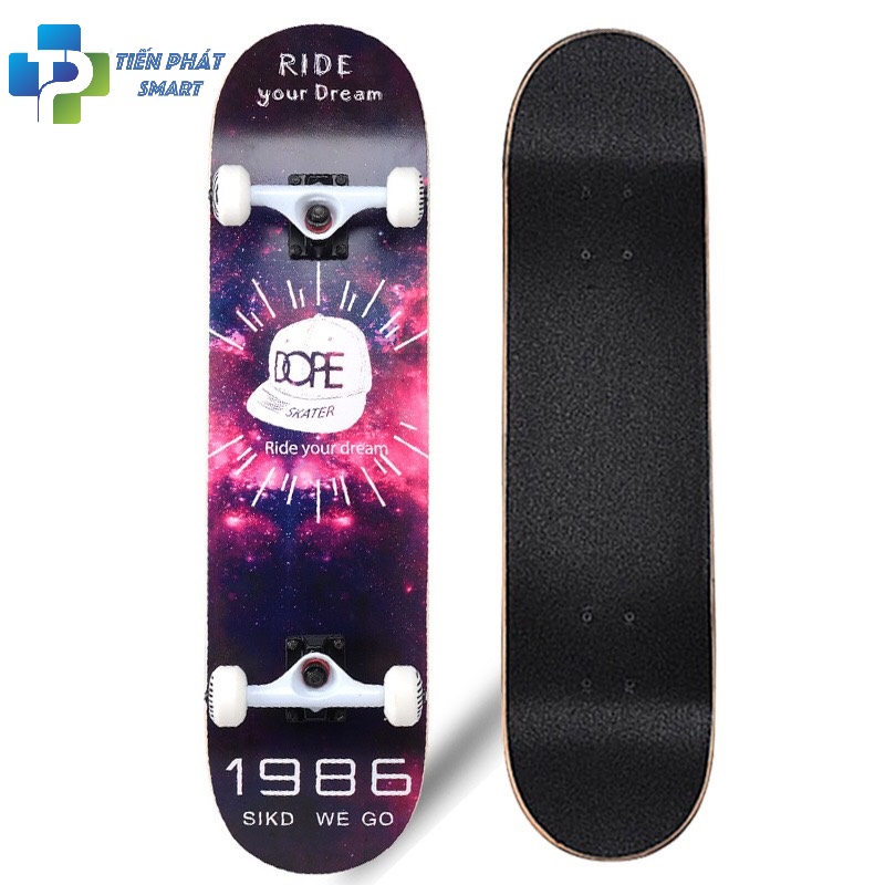 VÁN TRƯỢT SKATEBOARD HÌNH MŨ DOPE,ĐỒ CHƠI VÁN TRƯỢT THỂ THAO CÓ ĐÈN LED VÀ KHÔNG CÓ ĐÈN,VÁN TRƯỢT MẶT NHÁM CHỐNG TRƠN TRƯỢT SIZE LỚN 80 x 20CM, BÁNH CAO SU PU, Mặt Ván gỗ  9 lớp chuẩn thi đấu