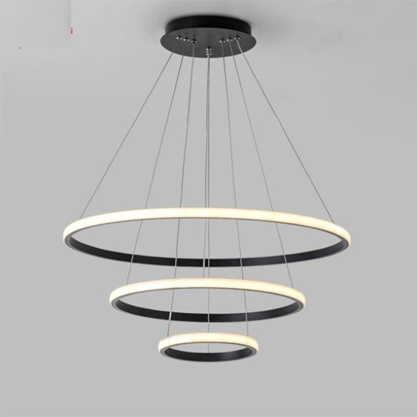 Đèn Thả Trần Không Gian Led Viền Đen Hình Tròn 3 Vòng Viền Vàng 20x40x60 - 3 Chế Độ Ánh Sáng