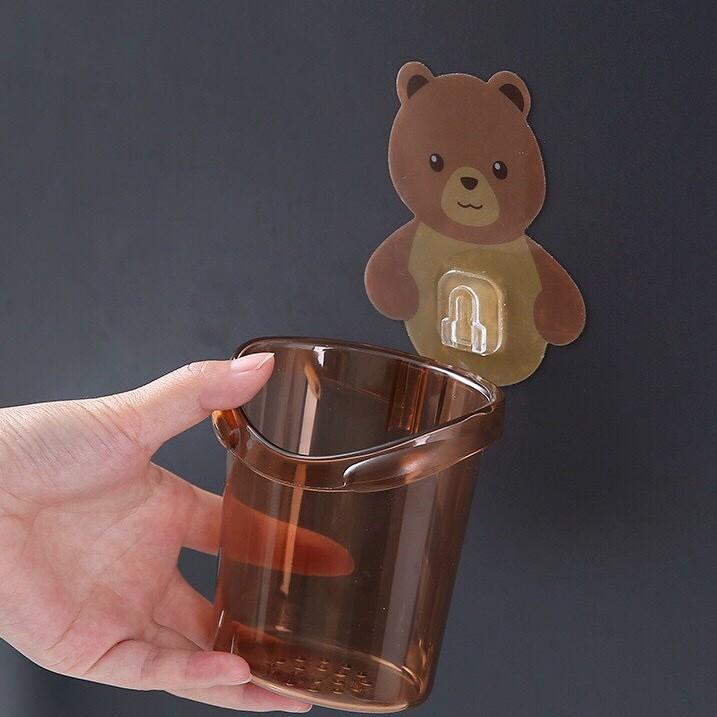 Cốc Đựng Bàn Chải, Kem Đánh Răng Cute Hình Gấu Gắn Tường 88183