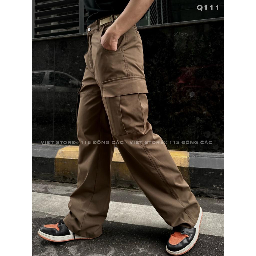 Quần Kaki Cargo Túi Hộp Ống Suông Richky Màu Nâu Q111