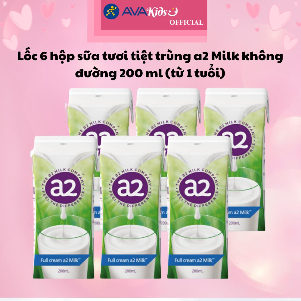 Lốc 6 hộp sữa tươi tiệt trùng a2 Milk không đường 200 ml (từ 1 tuổi) - Hàng Chính Hãng