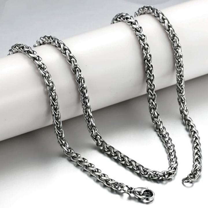 Dây chuyền nam inox thời trang kiểu bông dừa xoắn phukienpt kích cỡ 3mm màu trắng thép không gỉ PTDCNA16