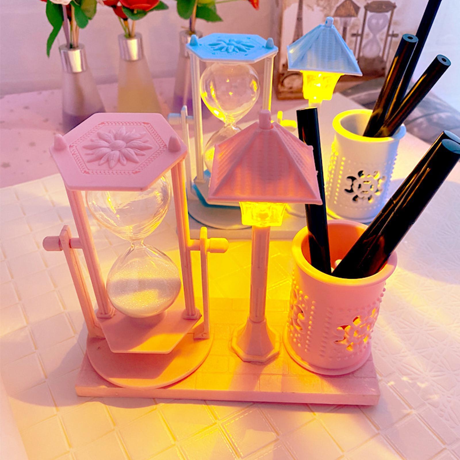 Hourglass Street Lamp Pen Holder Night Light for Office Table Decoration