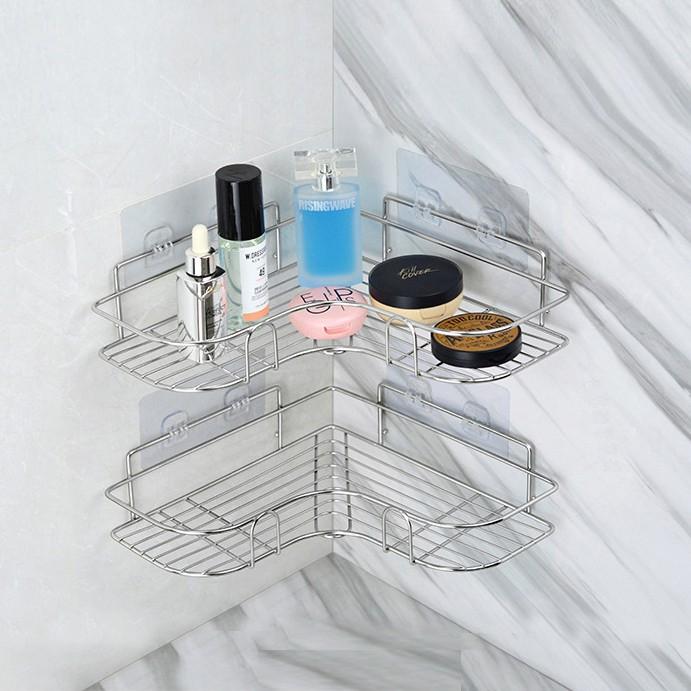 Kệ góc Inox không gỉ nhà tắm, nhà bếp, phòng khách tam giác dán tường siêu dính
