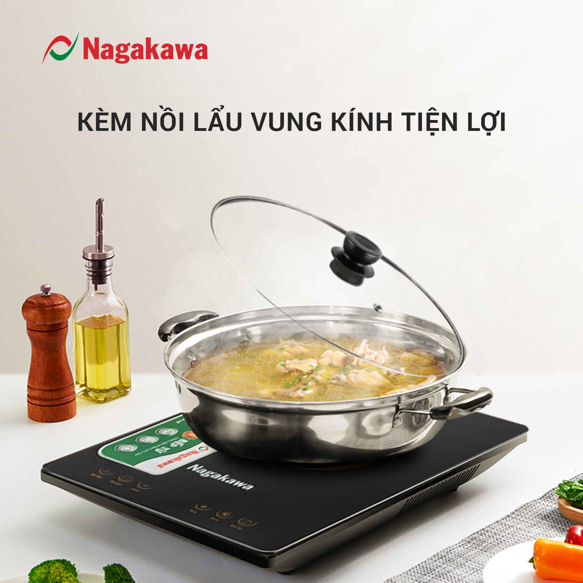 Bếp Từ Đơn Nagakawa NAG0704 (2000W) - Kèm Nồi Lẩu - Hàng Chính Hãng