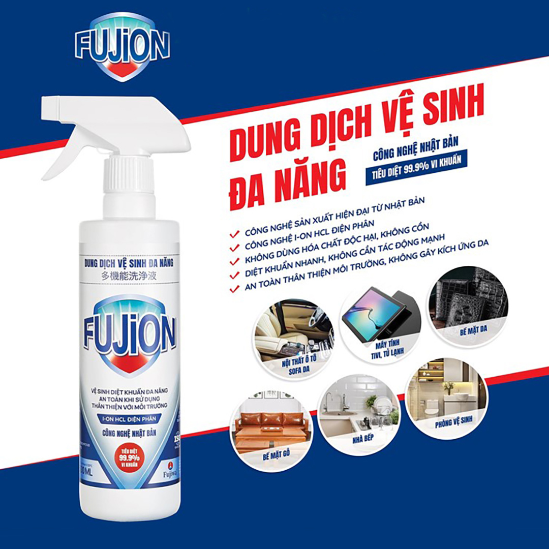 Dung Dịch Vệ Sinh Đa Năng Fujion Chai 500ML - Làm sạch, tiêu diệt 99% Vi khuẩn (Công nghệ Nhật Bản)