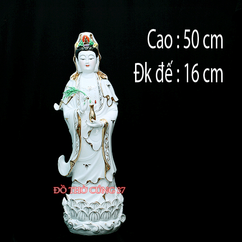 TƯỢNG QUAN ÂM  BẠCH NGỌC ĐỨNG MEN SỨ CAO CẤP