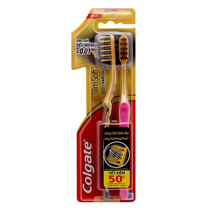 Bộ Đôi Bàn Chải Đánh Răng Colgate Slimsoft Gold Charcoal Siêu Mềm Mảnh