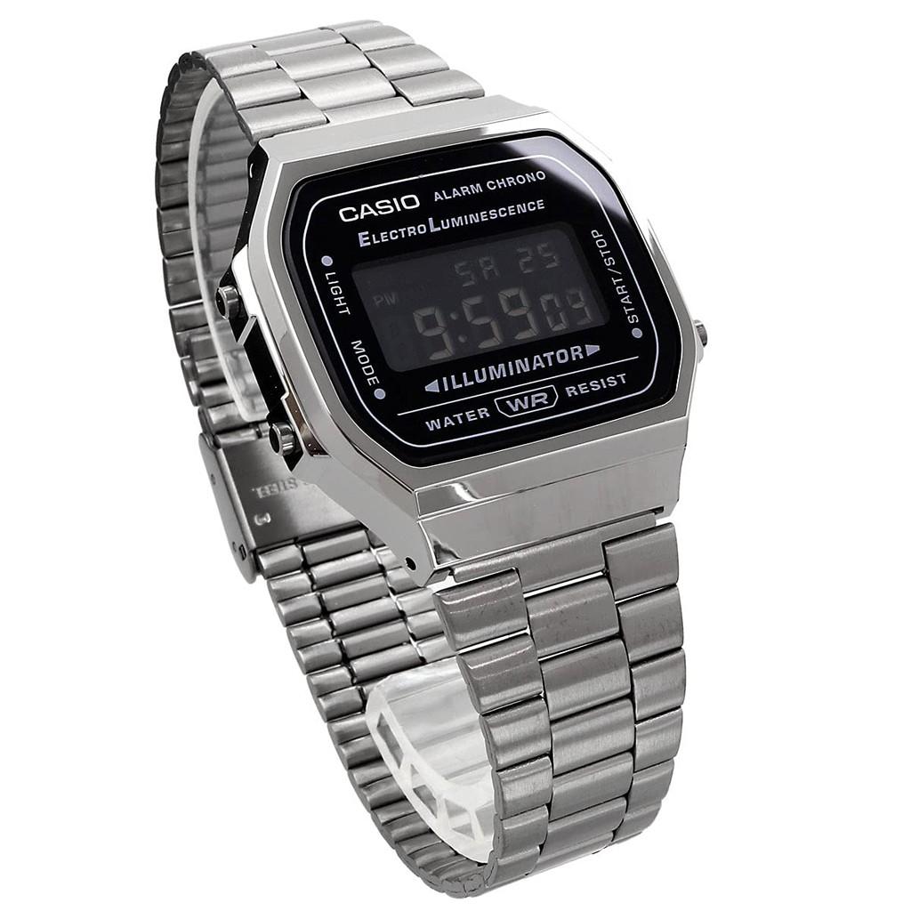 Đồng hồ nam Casio A168 / A168WGG-1B dây thép mạ ion màu xám, chống nước 50m, hàng chính hãng