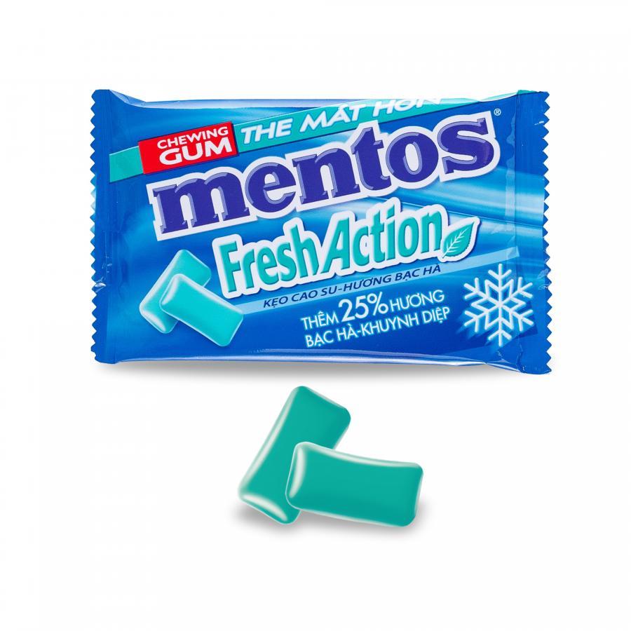 Sing Gum Mentos Fresh Action Hương Bạc Hà Mạnh (Hộp 15 Vỉ)