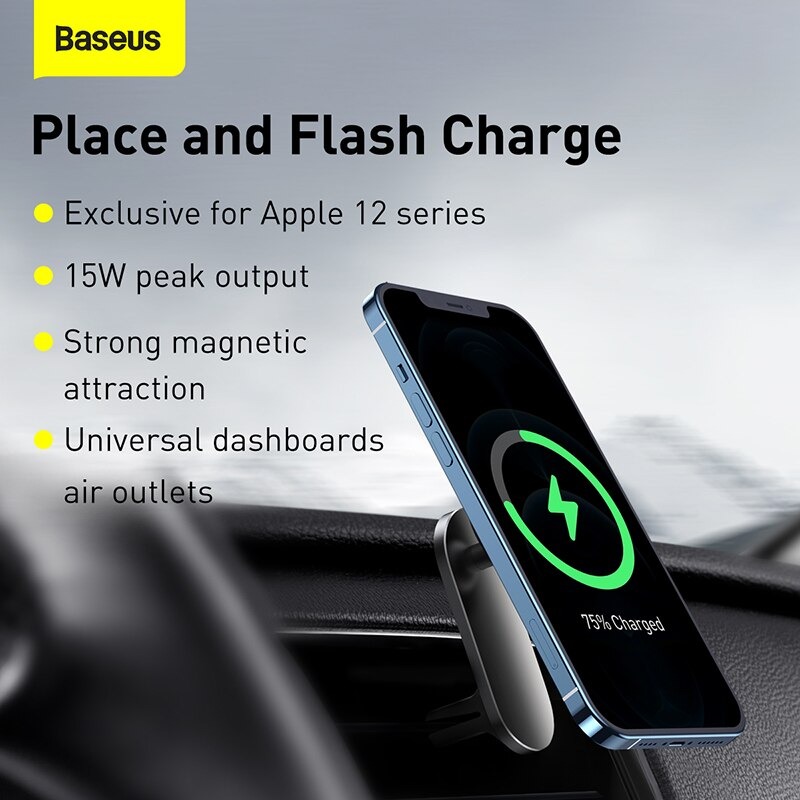 Đế giữ điện thoại tích hợp nam châm và Sạc không dây dùng trên xe ô tô Baseus Big Energy Car Mount Wireless Charger (15W, Magsafe Wireless Quick Charger and Holder for Car) - Hàng Chính Hãng