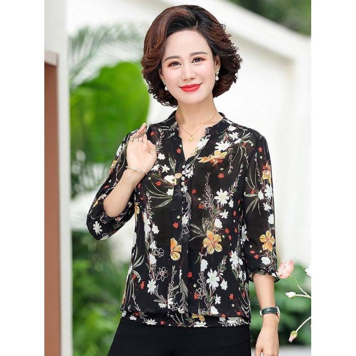 Đồ bộ trung niên, bộ mặc hằng ngày nữ sang trọng, cổ chui tay ngắn sang trọng, Set trung niên mặc hằng ngày full size