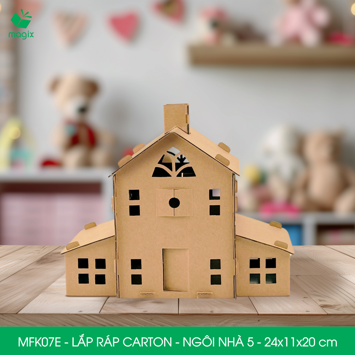 MFK07E - 24x11x20 cm - Mô hình ngôi nhà lắp ráp từ bìa carton cao cấp, nhà giấy carton mini sáng tạo