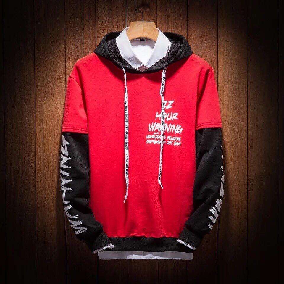Áo hoodie unisex nam/nữ phối tay chất nỉ bông mỏng thêu cờ Hàn