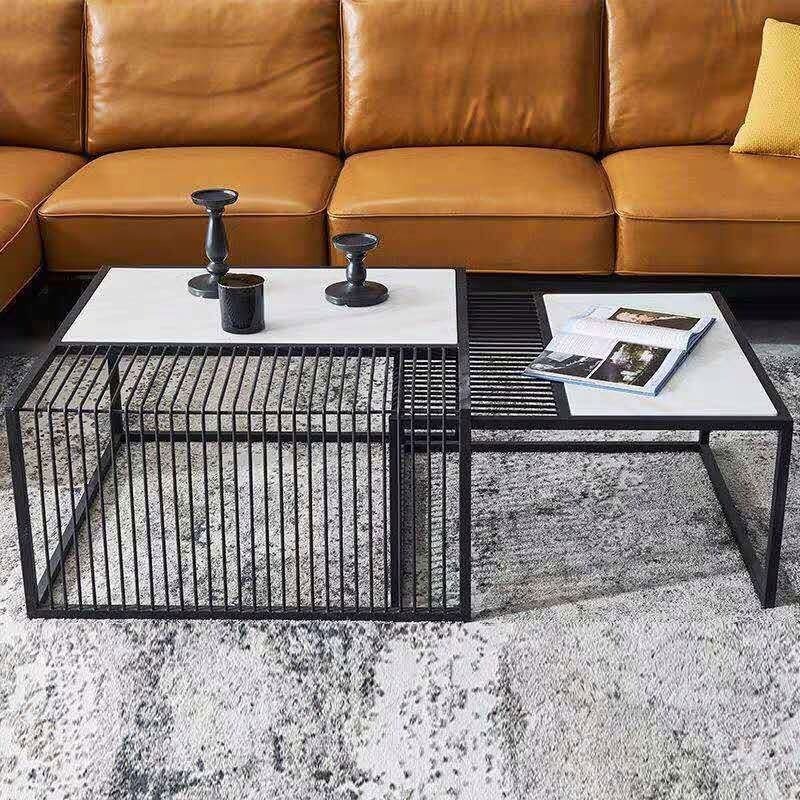 Bàn trà đôi BTMSF2 Juno Sofa mẫu vuông mặt đá trắng vân mây