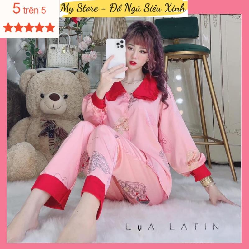 Đồ ngủ mặc nhà Pijama tiểu thư, chất lụa latin cao cấp mềm mịn mát - Freesize dưới 60 kg, tay dài quần dài