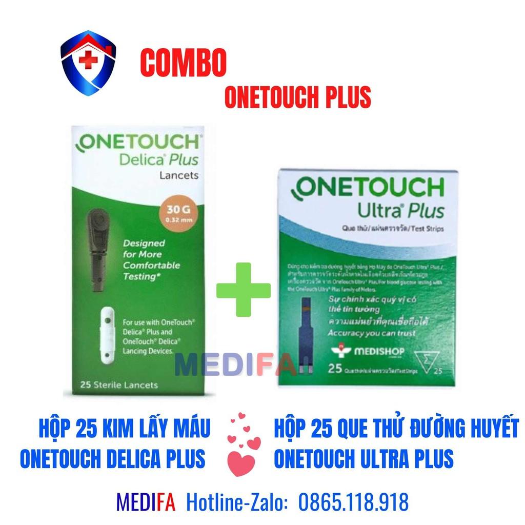 Combo 25 Que Thử Đường Huyết &amp; 25 Kim Chích Máu OneTouch Ultra Plus Flex Nhập Khẩu Chính Hãng