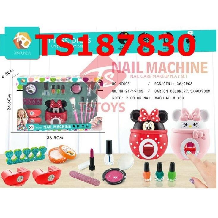 Đồ chơi làm Nail cho bé - máy sơn móng tay thật kèm trang điểm thật hình mèo Kitty và chuột Mickey