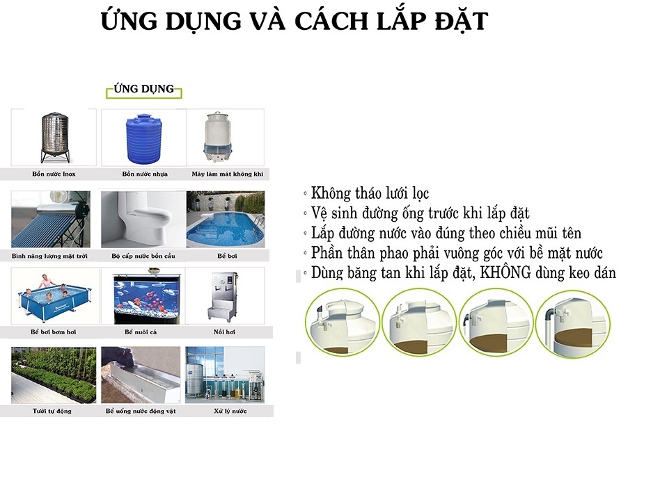 Bộ cấp nước bồn cầu - Bộ cấp nước két nước vệ sinh sử dụng phao cơ thông minh – cấp nước ngang – Van phao cơ thông minh cấp nước bồn cầu