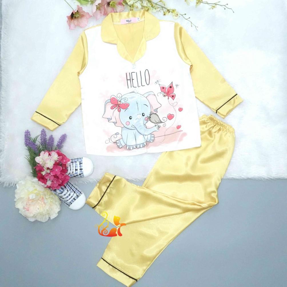 Đồ Bộ Pijama Phi Lụa &quot;Hình Voi&quot; Tay Dài Cho Bé - Từ 12kg - 42kg