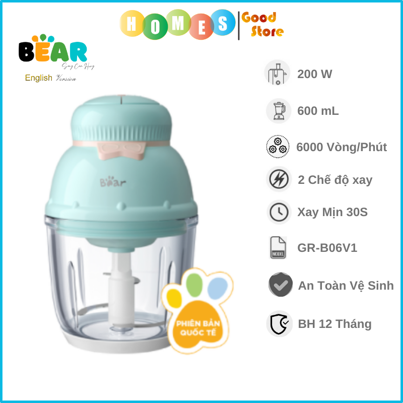 Máy Xay Ăn Dặm Mini 0.6L Bear QSJ-C02K1 (GR-B06V1) - Hàng Chính Hãng