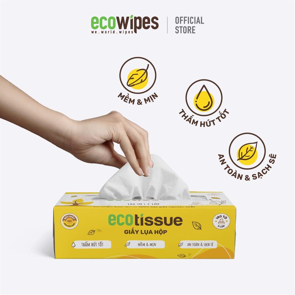 Combo 05 hộp khăn giấy khô khăn giấy lụa Ecotissue 180 tờ cao cấp siêu mềm mịn dai thấm hút tốt an toàn sạch sẽ